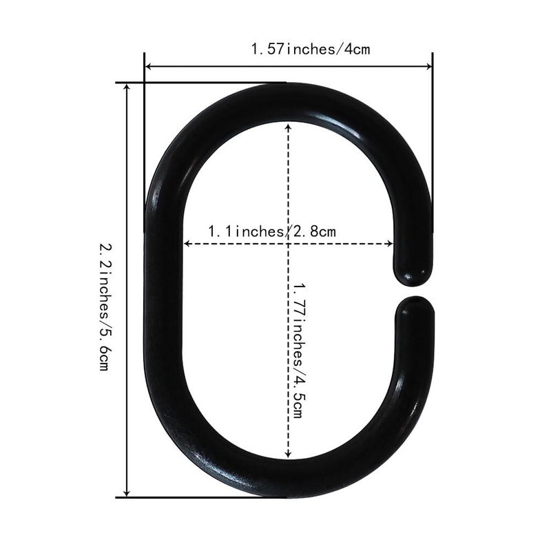 Careyoungs Plastic Shower Curtain Hooks C Shape Shower Curtain Rings for Bathroom Shower Rod Window Curtains Hanger (Black  12pack) - Image 3